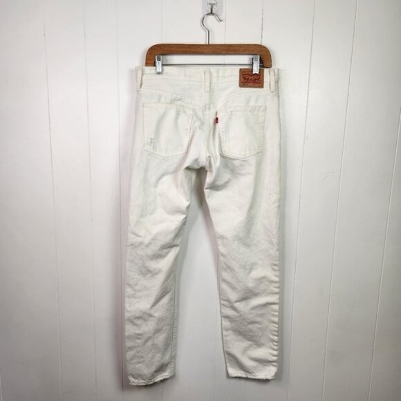Levis 501 Button Fly Jeans Off White Ripped Straight Leg 100% Cotton No Stretch - Picture 3 of 14